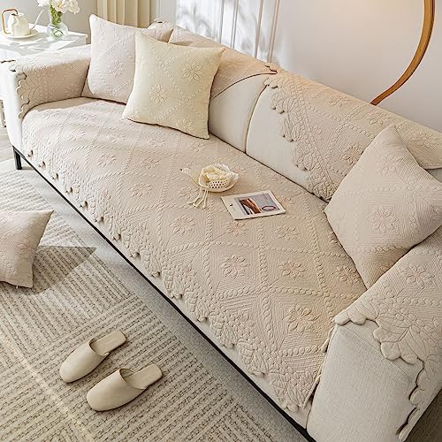 Vctops Floral Embroidered Quilted Sofa Cover Khaki 43x63
