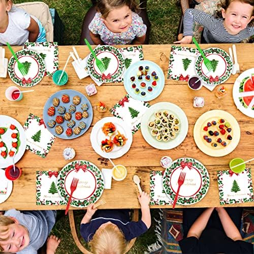 Gisgfim 96 Pcs Christmas Paper Plates Napkins Party Supplies