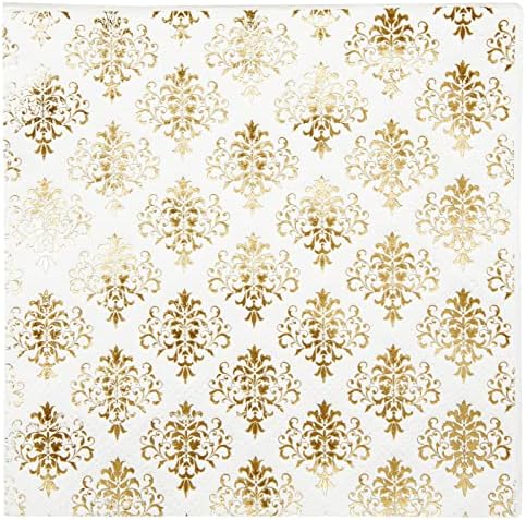 BLUE PANDA 100 Pack White and Gold Cocktail Napkins