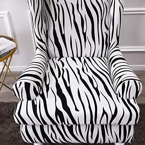 Wing Chair Covers 2 Pieces Zebra Striped Stretch
