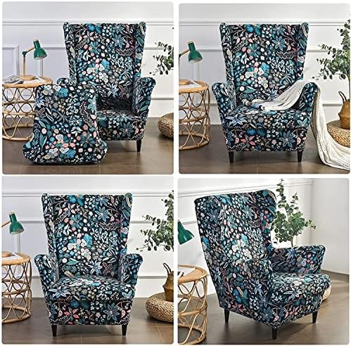 Wing Chair Cover Set with Ottoman Machine Washable