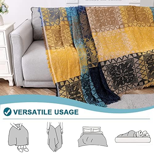 Turquoize Boho Cotton Sofa Cover XX-Large Yellow Navy