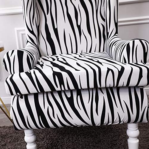 Wing Chair Covers 2 Pieces Zebra Striped Stretch