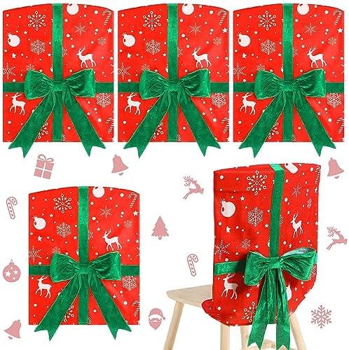 Buryeah 4 Pcs Christmas Chair Covers Removable Washable Set