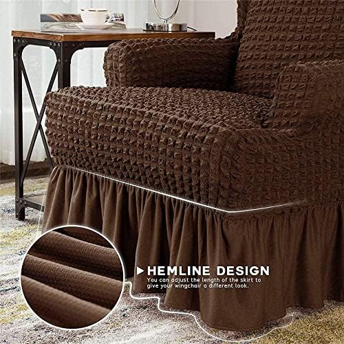 Brown Stretch Slipcover with Skirt for Wingback Chair