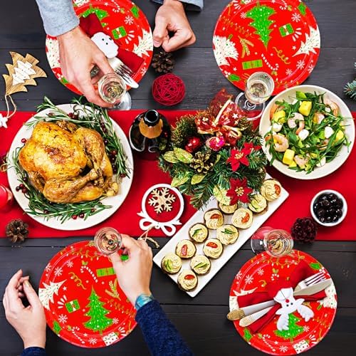 DYLIVeS Christmas Tree Paper Plates 80 Count 9 Inch