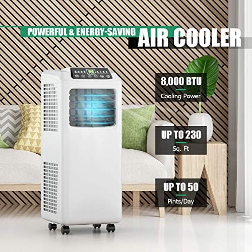 COSTWAY 8000 BTU Portable Air Conditioner 3-in-1 White Black