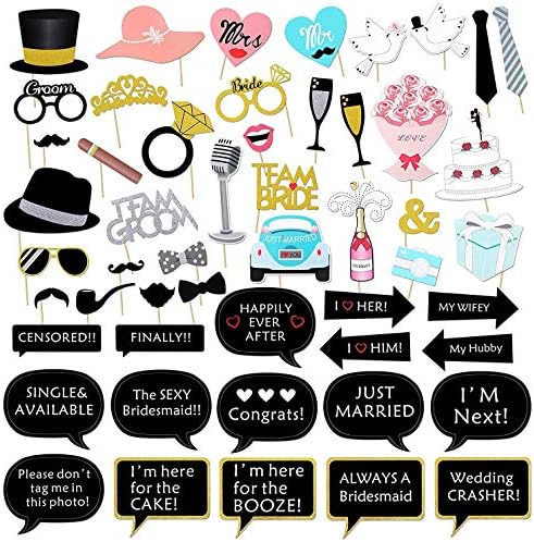 52pcs Wedding Photo Booth Props Set for Bridal Shower and Valentines Day