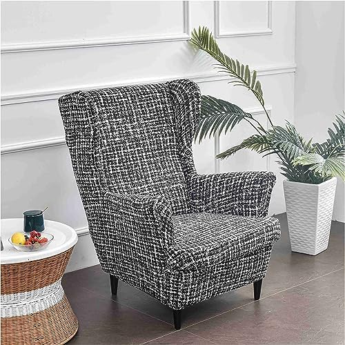 Wingback Chair Covers 2 Piece Set Stretch Fit Washable Checkered Pattern