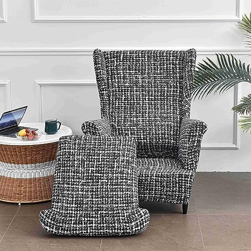 Wingback Chair Covers 2 Piece Set Stretch Fit Washable Checkered Pattern