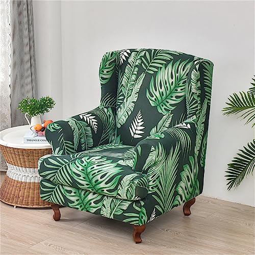 Tropical Leaf Stretch Wing Chair Slipcover 2 Piece