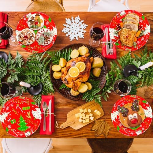 DYLIVeS Christmas Tree Paper Plates 80 Count 9 Inch